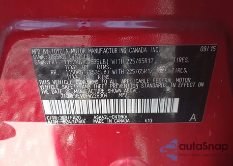 2015 Toyota Rav4 Xle from USA, damaged, VIN 2T3WFREV0FW226304